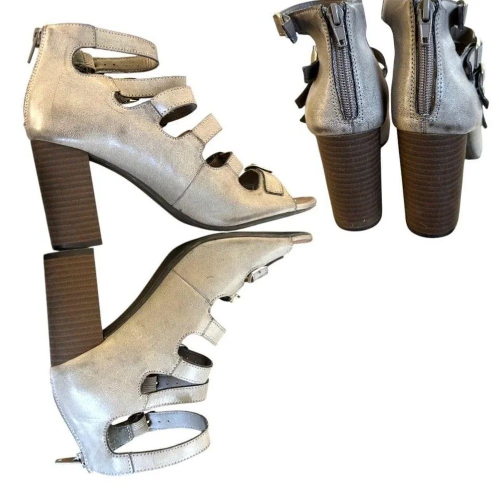 VINTAGE Restricted‎ Taupe Multi-Strap Block Heels  SZ. 8.5⛓️🪵